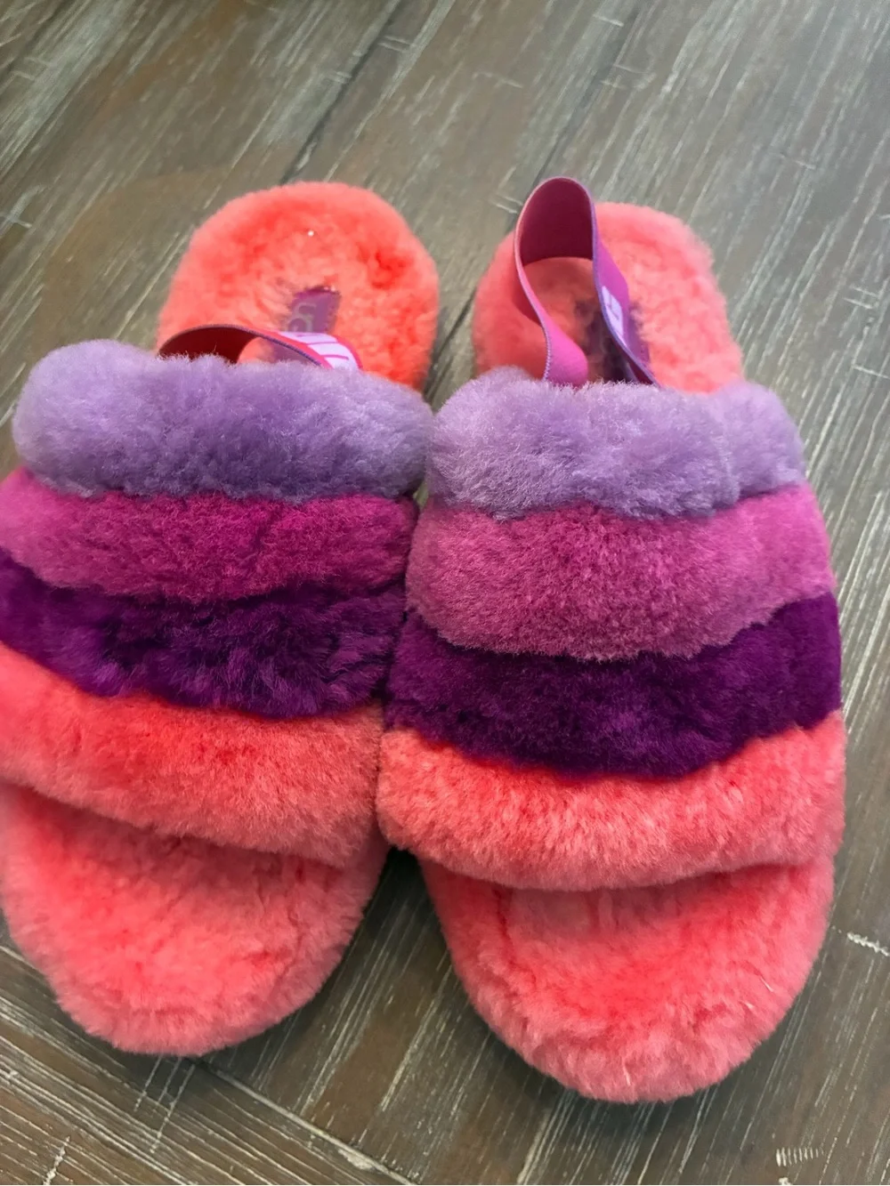 Plush Multicolor Fuzzy Slide Slippers - girls